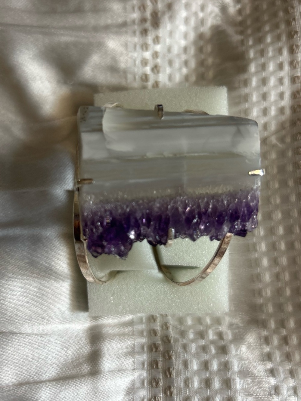 Silver Amethyst Geode Cuff Bracelet - Purple Stone